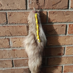 Lemon Themed Beaded Therian Coyote Tail Keychain! 17&quot; long tail & 5&quot; long bead charm! Comes with freebies + free shipping!
