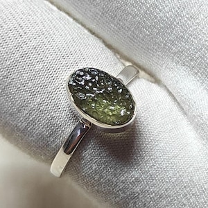 Amazing Moldavite Oval Rough Ring, 100% Natural Gemstone From Czech Republic, 925 Solid Sterling Silver, Handmade Designer Jewelry,Moldavite