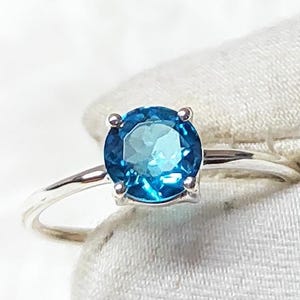 Sky Blue Topaz Solitaire Ring in 925 Sterling Silver | Dainty Gemstone Ring | December Birthstone Jewelry | Minimalist Promise Ring | Topaz