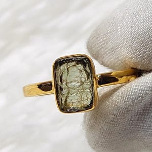 Amazing Moldavite Cushion Shape Rough Ring,100% Natural Gemstone From Czech Republic, Gold Plated 925 Solid Sterling Silver,Handmade Jewelry