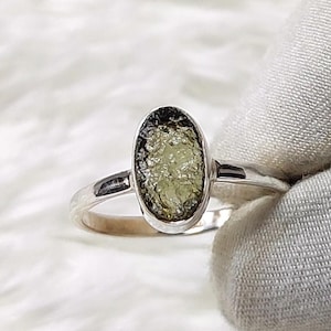 Amazing Moldavite Oval Rough Ring, 100% Natural Gemstone From Czech Republic, 925 Solid Sterling Silver, Handmade Designer Jewelry,Moldavite