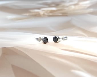 Amazing Natural Black Raw Diamond Stud Earrings, Rough diamond earrings, Uncut diamond, jewelry, 925 Sterling Silver Studs, Studs, Earrings