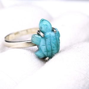 Enlarged Picture Natural Larimar Ring, Hand Carved Larimar Stone, Turtle Shape Ring, 925 Sterling Silver Ring, Larimar Carving Ring,