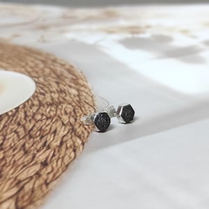 Amazing Natural Raw Black Hexagon Shape diamond Stud earrings, Rough diamond earrings, Uncut diamond, diamond, 925 Sterling Silver, Diamond