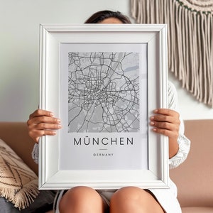 Stadtkarte München Poster druckbar | Stadtplan München Poster | Minimalistisches Design | digitales Poster Zuhause | Geschenk Einzug 5007