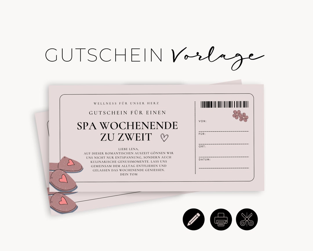 Digitale Gutschein Vorlage Wellness Wochenende zu Zweit Freundin Spa
