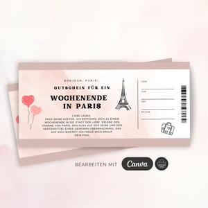 personalisierbare Reisegutschein Vorlage Paris zum ausdrucken | Geschenkgutschein Paris Wochenende | digitaler Überraschungsgutschein GS 502