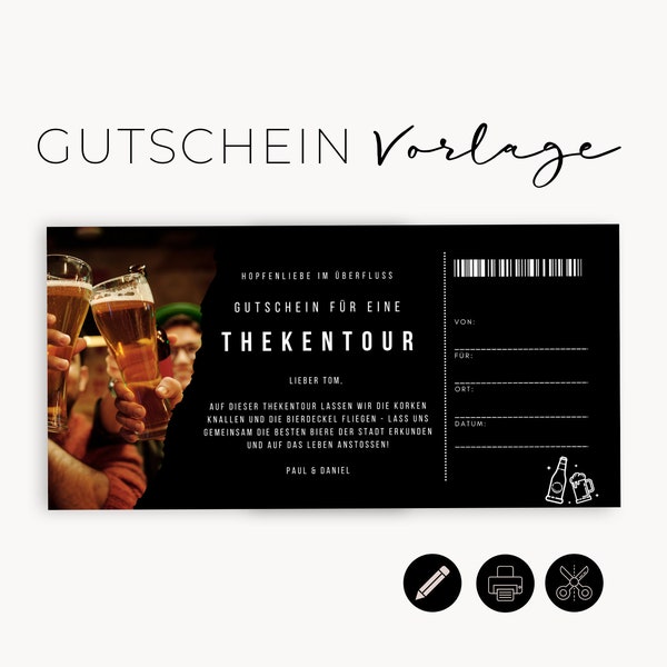 digitale Gutschein Vorlage Männerabend | Bier Kneipentour Gutschein | Männer Wochenende Gutschein ausdrucken | Geschenkgutschein Kumpel 510