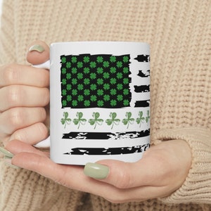 St. Patrick&#39;s Day Coffee Mug: Vintage Irish American Flag, 11oz