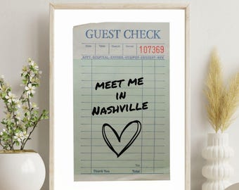 Plakat Nashville, wydruk artystyczny z czeku gościa, minimalistyczna dekoracja ścienna Tennessee (pobranie cyfrowe)