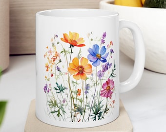 Wildflower Coffee Mug, Botanical Floral Garden Tea Cup