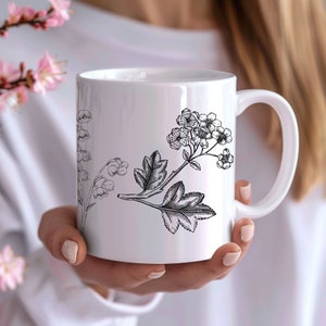 May Birth Flower Mug Lily of the Valley and Hawthorn May Birth Month Flower Gift for Her, Gift for Mom, Best Friend Gift, Mother Gift