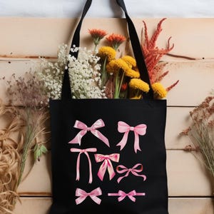Pink Bows Cotton Canvas Tote Bag: Coquettecore Accessory