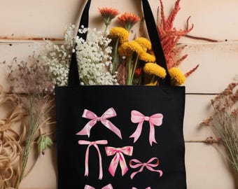 Pink Bows Tote Bag, Coquettecore Accessory Bag