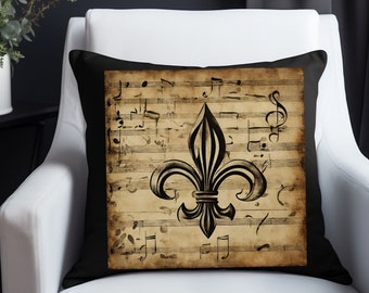 Fleur De Lis Pillow: New Orleans Art Sheet Music Home Decor French Quarter Souvenir