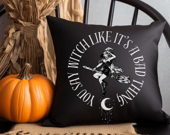 Halloween Witch Pillow, Crescent Moon Autumn Decor
