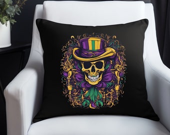 Mardi Gras Skull Accent Pillow: New Orleans Home Decor