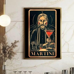Póster contemporáneo de martini, carta del tarot, arte de pared, decoración bohemia para el hogar, póster de cóctel, regalo de adivino, decoración bohemia, regalo para bebedores de martini
