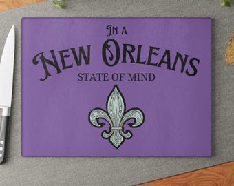 New Orleans Cutting Board, NOLA Glass Kitchen Decor, French Quarter Gift Creole Cooking