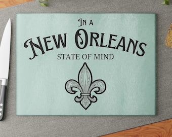 New Orleans Cutting Board, NOLA Glass Kitchen Decor, French Quarter Gift Creole Cooking