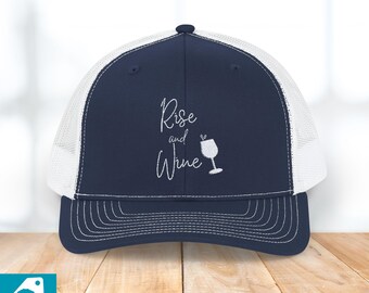 New Custom Designed Blue Distressed Baseball Cap with Red Wine Glasses. Turquoise Red Wine and Blue Washed and Distressed Baseball  main image 4