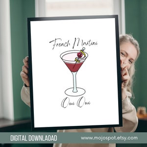 Francuski Martini Wydrukowana Sztuka Ścienna Martini Miłośnik Prezent Koktajl Wydruk Bar Plakat Cyfrowe Pobieranie Wystrój Baru Sztuka Koktajlowa Prezent Barmana
