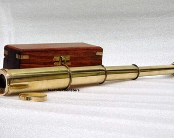 Brass telescope Spyglass handmade Nautical antique Vintage With Wooden Box Halloween Gift, Christmas Gift