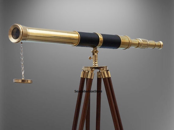 Handmade 39 Floor Standing Brass Telescope W/ Leather Telescope