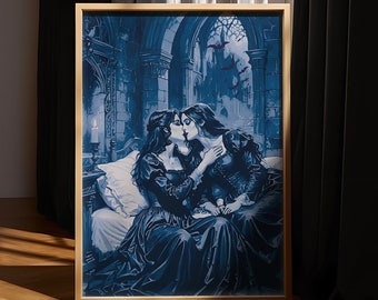 Gothic Vampir Lesben Kunstdruck: Sapphic Halloween Poster