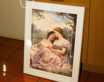 Sapphic Lovers in Park Print: Victorian Lesbian Art, Renaissance Home Decor