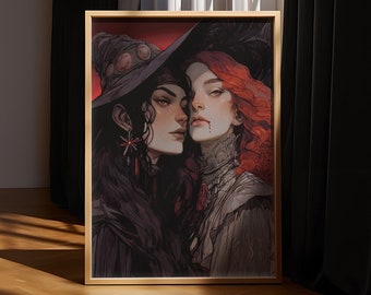 Sapphic Vampire Witch Art Print: Gothic LGBTQ WLW Poster