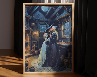 Sapphic Witches Art Print: Gothic Lesbian Romance, Halloween WLW