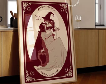 Sapphic Vampire Kiss Art Print: Gothic Lesbian Halloween Decor