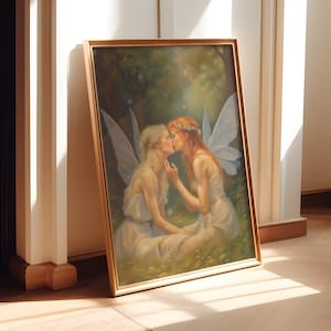 Sapphic Fairy Kiss Art Print: Ethereal LGBTQ Wall Decor