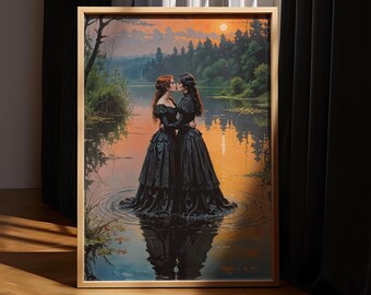 Gothic Sapphic Kunstdruck: Lesbische Gothics am See