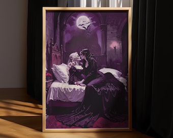 Gothic Vampir Kuss Print: Sapphic Halloween Wandkunst