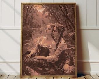 Victorian Sapphic Art Print: Romantic Queer Couple Poster