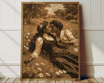 Victorian Lesbian Kiss Print: Sapphic Couple Wall Art