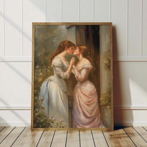 Sapphic Viktorianisches Paar Poster - Lesbische Retro Wandkunst, Romantische Queer Kunst, LGBTQ Print, Vintage Wlw Kunst