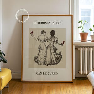 Sappho Poster: Heterosexuality Can Be Cured - Fun Queer Text Print, Lesbian Home Decor