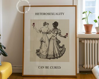 Sappho Poster: Heterosexuality Can Be Cured - Fun Queer Text Print, Lesbian Home Decor