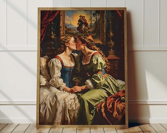 Romantic Sapphic Victorian Women Poster - Lesbian Print, Wlw Love Art, Sappho Wall Art