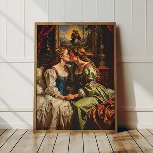 Romantisches sapphisches viktorianisches Frauen Poster - Lesbendruck, Wlw Love Art, Sappho Wandkunst