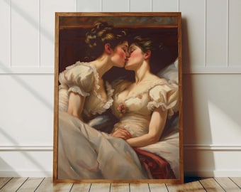 Sapphic Victorian Art Print: Romantic Lesbian Couple Poster