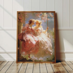 Victorian Sapphic Couple Wall Art - Lesbian Vintage Poster, Romantic Queer Couple, LGBTQ Print, Sapphic Print, Wlw Poster