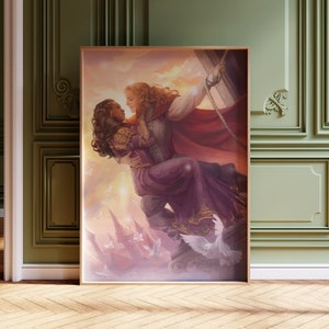 Arte de pared de fantasía de héroe sáfico: impresión lésbica, Wlw, pareja queer romántica, póster LGBTQ, impresión sáfica, póster lésbico, romance sáfico
