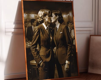 Vintage kunstafdruk lesbienne: retro queer party poster