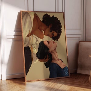 Sapphic Paar Wandkunst - Lesben Poster, Retro Queer Art, Wlw, Romantisches Queer Paar, LGBTQ Poster, Sapphic Print, Vintage Wlw Poster