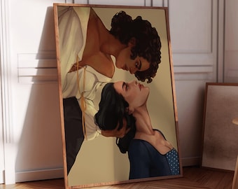 Sapphic Couple Art Print: Retro Lesbian Poster, Romantic Wlw