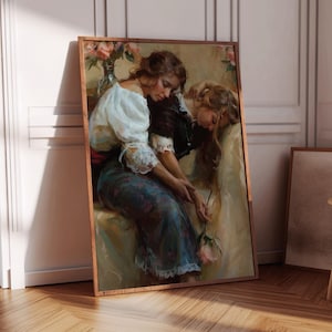 Lesben Sapphic Wandkunst - Queer Paar, Gay Kunst, Vintage Lesben Sapphic, Lesben Poster, Romantisches Queer Paar, LGBTQ Poster